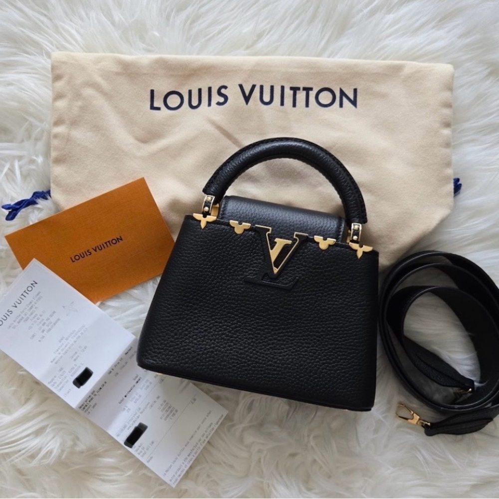 Louis Vuitton Capucines Mini Gold Flower Crown Black Leather crossbody hand bag